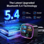 Syncwire Bluetooth 5.4 FM Transmitter Car Adapter 48W (PD 36W & 12W) [Light Switch] [HiFi Bass Sound] [Fast Charging] Wireless Radio Music Adapter LED Display Hands-Free Calling Support USB Drive - Image 3