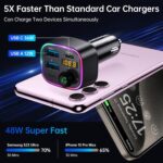 Syncwire Bluetooth 5.4 FM Transmitter Car Adapter 48W (PD 36W & 12W) [Light Switch] [HiFi Bass Sound] [Fast Charging] Wireless Radio Music Adapter LED Display Hands-Free Calling Support USB Drive - Image 4