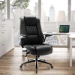 High Back Office Chair- Flip Arms Adjustable Built-in Lumbar Support, Executive Computer Desk Chair Work Chairs, Thick Padded Strong Metal Base Quiet Wheels, Ergonomic Design for Back Pain - Image 3