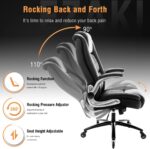 High Back Office Chair- Flip Arms Adjustable Built-in Lumbar Support, Executive Computer Desk Chair Work Chairs, Thick Padded Strong Metal Base Quiet Wheels, Ergonomic Design for Back Pain - Image 5