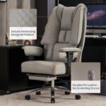 Big and Tall Office Chair 400lbs Wide Seat, Leather High Back Executive Office Chair with Foot Rest, Ergonomic Chairs Lumbar Support for Lower Back Pain Relief (Light Grey) - Image 4