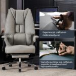 Big and Tall Office Chair 400lbs Wide Seat, Leather High Back Executive Office Chair with Foot Rest, Ergonomic Chairs Lumbar Support for Lower Back Pain Relief (Light Grey) - Image 5