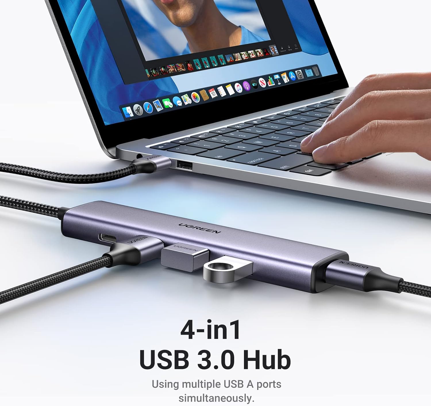 UGREEN USB 3.0 Hub 4 Ports Aluminum Ultra-Slim USB Multiport Adapter, Powered USB C Splitter Compatible with MacBook, iMac, Surface, Laptop, PC, Mouse, Keyboard, Flash Drive, and More - Image 3