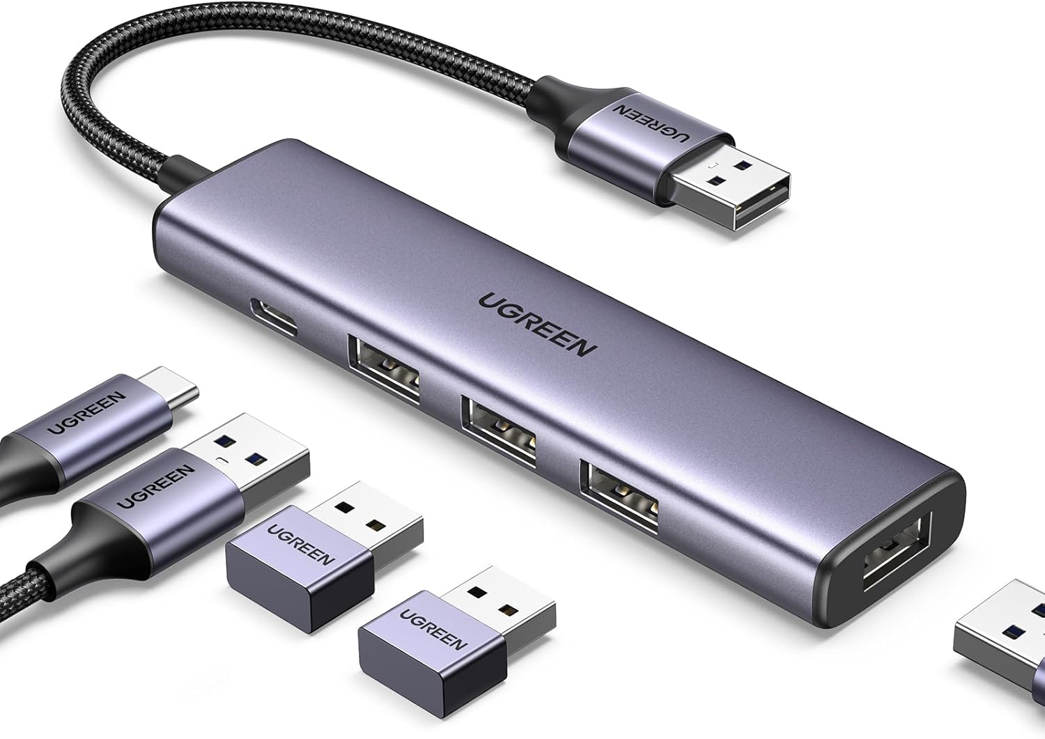 UGREEN USB 3.0 Hub 4 Ports Aluminum Ultra-Slim USB Multiport Adapter, Powered USB C Splitter Compatible with MacBook, iMac, Surface, Laptop, PC, Mouse, Keyboard, Flash Drive, and More - Image 6