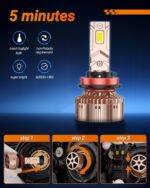 SEALIGHT X6S 9005/HB3 H11/H9/H8 Bulbs Combo 900% Ultra-Bright, 80000LM H11 9005 Powersports Headlights, 60000+ Hrs HB3 H9 Fog Lighting Bulb with Cooling Fan, Easy Plug and Play, Pack of 4 - Image 4