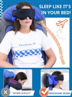 Airplane Pillow Combo with Chin Strap, Travel Pillows for Airplanes with Sleep Eye Mask, Plane Pillow for Long Flights, Car Road Trip, 360° Headrest, Stop Bobblehead, FSA HSA Eligible, Black - Image 4