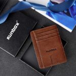 RUNBOX Black Slim Minimalist RFID Blocking Front Pocket Leather Wallets for Men Women Gift Box - Image 3