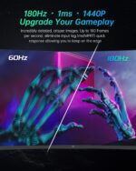 27 inch Gaming Monitor, 1440P Curved Monitor, 180Hz, 144Hz, 2K, 1500R, 1ms, FreeSync Premium/G-Sync, DisplayPort/HDMI/USB, Vesa/Wall Mount Computer Monitor, Ultrawide PC Monitor H27S17 - Image 3
