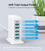 Charging Station for Multiple Devices, 45W 6 Port USB Charger Charging Block with 1 USB-C 5 USB-A Port, Power Strip Plug Charging Multi Travel Chargers for iPhone iPad, Tablets, Smartphones - Image 4