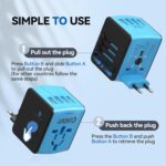 Unidapt Universal Travel Adapter, International Plug Adapter Fast 2,4A 4-USB European Power Plug, AC Wall Charger – Worldwide Outlet for Europe US USA UK EU AUS, Blue - Image 3
