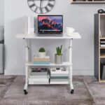 Adjustable Height Mobile Computer Desk for Small Space Rolling Writing with Wheels Corner Home Office Study Portable Bedrooms Work Desk Standing Table Sizes 31.5X15.7 Inches White - Image 3