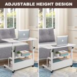 Adjustable Height Mobile Computer Desk for Small Space Rolling Writing with Wheels Corner Home Office Study Portable Bedrooms Work Desk Standing Table Sizes 31.5X15.7 Inches White - Image 4