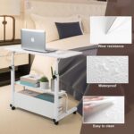 Adjustable Height Mobile Computer Desk for Small Space Rolling Writing with Wheels Corner Home Office Study Portable Bedrooms Work Desk Standing Table Sizes 31.5X15.7 Inches White - Image 6