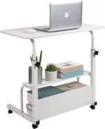 Adjustable Height Mobile Computer Desk for Small Space Rolling Writing with Wheels Corner Home Office Study Portable Bedrooms Work Desk Standing Table Sizes 31.5X15.7 Inches White - Image 2