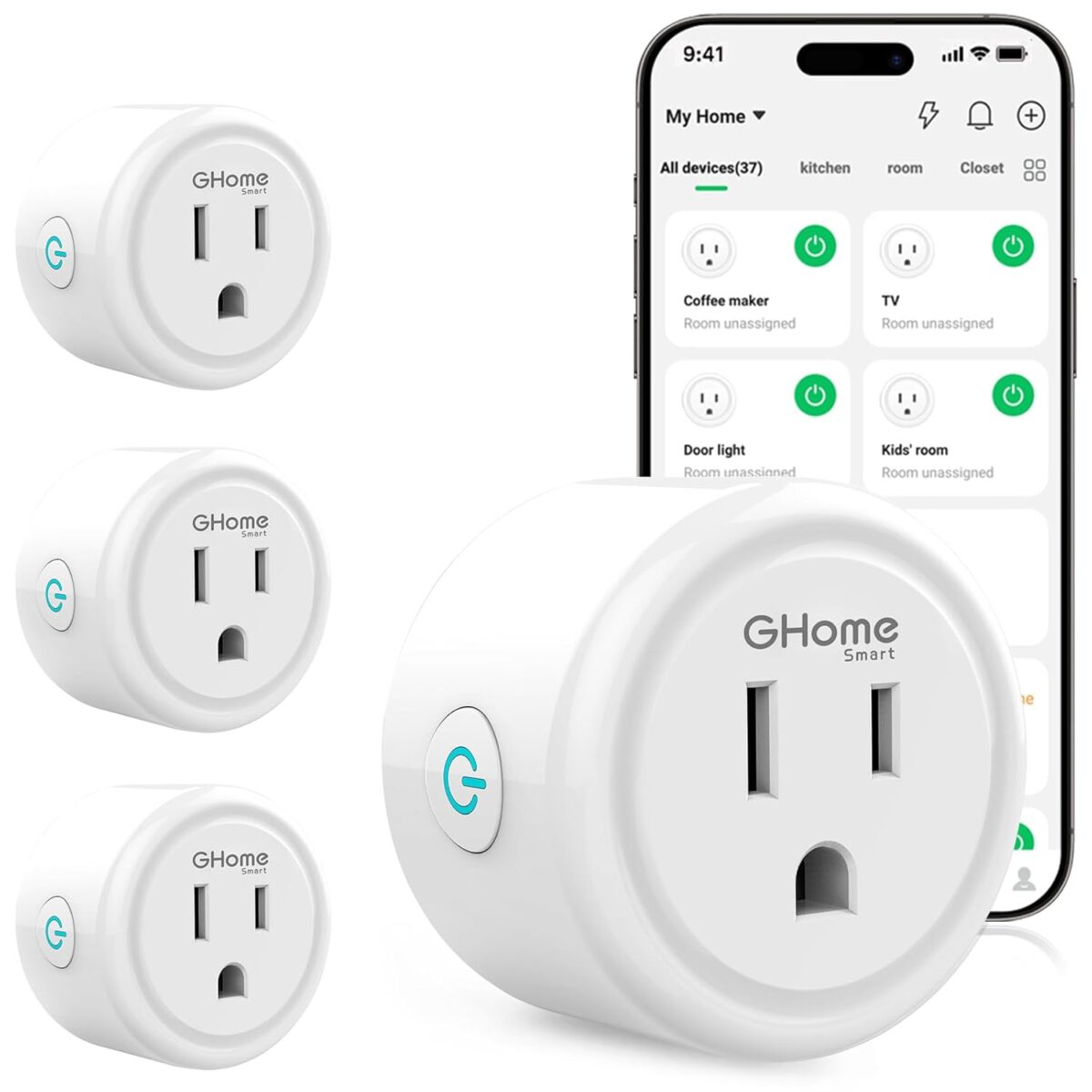 GHome Smart Plug,WiFi Smart Plugs Compatible with Alexa and Google Home,Smart WiFi Outlet with Remote Control and Timer Function,2.4GHz Wi-Fi Only,No Hub Required, ETL FCC Listed,White(4 Pack) - Image 2