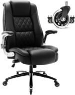 High Back Office Chair- Flip Arms Adjustable Built-in Lumbar Support, Executive Computer Desk Chair Work Chairs, Thick Padded Strong Metal Base Quiet Wheels, Ergonomic Design for Back Pain - Image 2