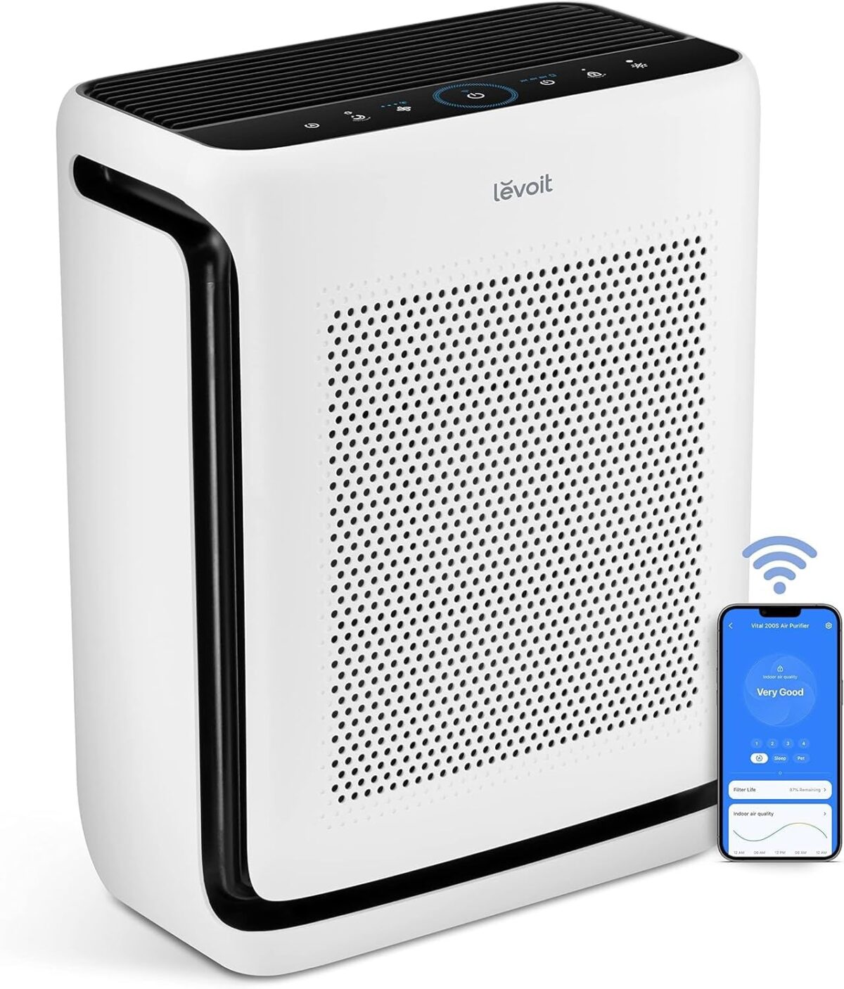 LEVOIT Air Purifiers for Home Large Room Up to 1800 Ft² in 1 Hr with Washable Pre-Filter, Air Quality Monitor, Smart WiFi, HEPA Sleep Mode for Allergies, Pet Hair in Bedroom, Vital 200S-P, White - Image 2