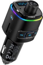 Nulaxy Bluetooth FM Transmitter for Car, QC3.0 Fast Charge Bluetooth Car Adapter, Wireless Radio Car Kit with 7 Color LED Backlit, Support Hands-Free Calls, USB Flash Drive, microSD Card, NX09-Black - Image 2