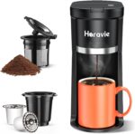 Small Single Serve Coffee Maker, Fast Brew One Cup Coffee Machine for K Cup and Grounds, 6 to 12 oz. Brew Sizes, Capsule Coffee Machine with Descaling Reminder and Viewing Tank, Black - Image 2