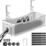 Under Desk Cable Management Tray White, Cinati Wire Organizers No Drill, Cable Tray with Clamp for Wire Management, Cord Organization Box for Office, Home - No Damage to Desk - Image 2