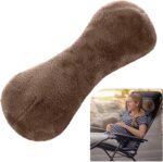 1 Pc Neck Pillow for Recliner Headrest Pillow Bone Shaped Chair Plush with Adjustable Strap Neck Support and Pain Relief Curve Head Cushion for Car Travel Airplane (Brown) - Image 2