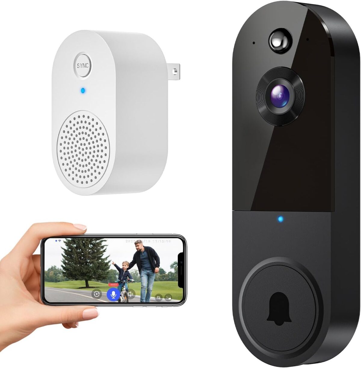 1080P Wireless Video Doorbell Camera with Chime Ringer, Night Vision, Cloud Storage, 2.4GHz Wi-Fi, Smart AI Human Detection, 2-Way Talk, Real-Time Alert, Battery Powered for Home Security (Black) - Image 2