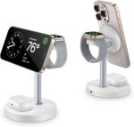 15W Fast 3 in 1 Wireless Charging Station for Apple Series, Magnetic Mag-Safe Charger Stand with Adjustable Angle, for iPhone 16 15 14 13 12 Apple Watch, Airpods, Gifts for Men (No AC Adapter)-White - Image 2