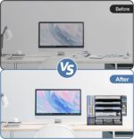 SUPEASY Desk Organizer with File Holder, 5-Tier Mesh Paper Letter Tray and 3 Tilted File Sorter for Office Supplies, Black - Image 5