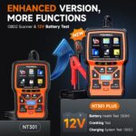 FOXWELL NT301 Plus 2 in 1 OBD2 Scanner Battery Tester, OBDII Diagnostic Tool Check Engine Car Code Reader, 12V 100-1100CCA Cranking Charging Analyzer Tester, Live Data, Full ODB2 Diagnosis - Image 3