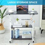 BYMECOST Adjustable Height Student Computer Desk, Mobile Portable Laptop Table for Home Office, 31.5" Small Spaces Standing Desk with Storage for Bedside Study Work Game on Wheels - Image 4