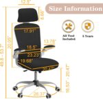 Ergonomic Office Chair for Long Hours & Back Pain Relief – Adjustable Lumbar Support & Headrest, High-Density Foam Cushion, Flip-Up Armrests, Perfect for Work & Study, Black - Image 3