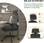 Ergonomic Office Chair for Long Hours & Back Pain Relief – Adjustable Lumbar Support & Headrest, High-Density Foam Cushion, Flip-Up Armrests, Perfect for Work & Study, Black - Image 5