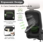 Ergonomic Office Chair for Long Hours & Back Pain Relief – Adjustable Lumbar Support & Headrest, High-Density Foam Cushion, Flip-Up Armrests, Perfect for Work & Study, Black - Image 6