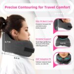 Neck Pillow Airplane Travel Set - Pure Memory Foam Travel Neck Pillow, Plane Pillow for Long Flights Essentials, Sleeping with 3D Contoured Eye Mask, Earplugs, Portable Bag (Gray-S) - Image 4
