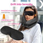 Neck Pillow Airplane Travel Set - Pure Memory Foam Travel Neck Pillow, Plane Pillow for Long Flights Essentials, Sleeping with 3D Contoured Eye Mask, Earplugs, Portable Bag (Gray-S) - Image 5