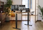 YDN Standing Desk, Electric Adjustable Height Stand up Desk, 63x24 Inches Sit Stand Home Office Desk with Splice Board, Rustic Brown Top - Image 3