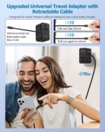 FOVAL European Travel Plug Adapter, Universal Travel Adapter with Retractable USB C Cable, All-in-one International Power Adapter for Europe Italy UK US AUS (70W) - Image 3