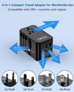 FOVAL European Travel Plug Adapter, Universal Travel Adapter with Retractable USB C Cable, All-in-one International Power Adapter for Europe Italy UK US AUS (70W) - Image 4
