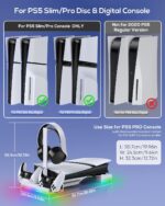 MENEEA PS5 PRO & Slim RGB Horizontal Stand & Auto Cooling Station with 3-Gear Fan, Dual PS5 Controller(Edge) Charger for PlayStation 5, with 14 RGB Light Modes & Removeable Headset Holder Storage - Image 3