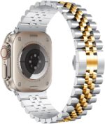 baozai Compatible with Apple Watch Band Ultra 2 Ultra 46mm 45mm 44mm, iWatch Series 10-1 SE Stainless Steel Strap with Butterfly Folding Clasp for Men, Silver/Gold - Image 3