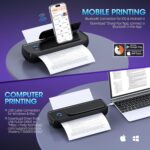 Inkless Portable Printer Wireless for Travel - 504DPI High Resolution, 4200mAh Battery, Thermal Mini for A4/A5/US Letter, Bluetooth & USB, Lightweight Wireless Printer for Home/Office, Black - Image 3
