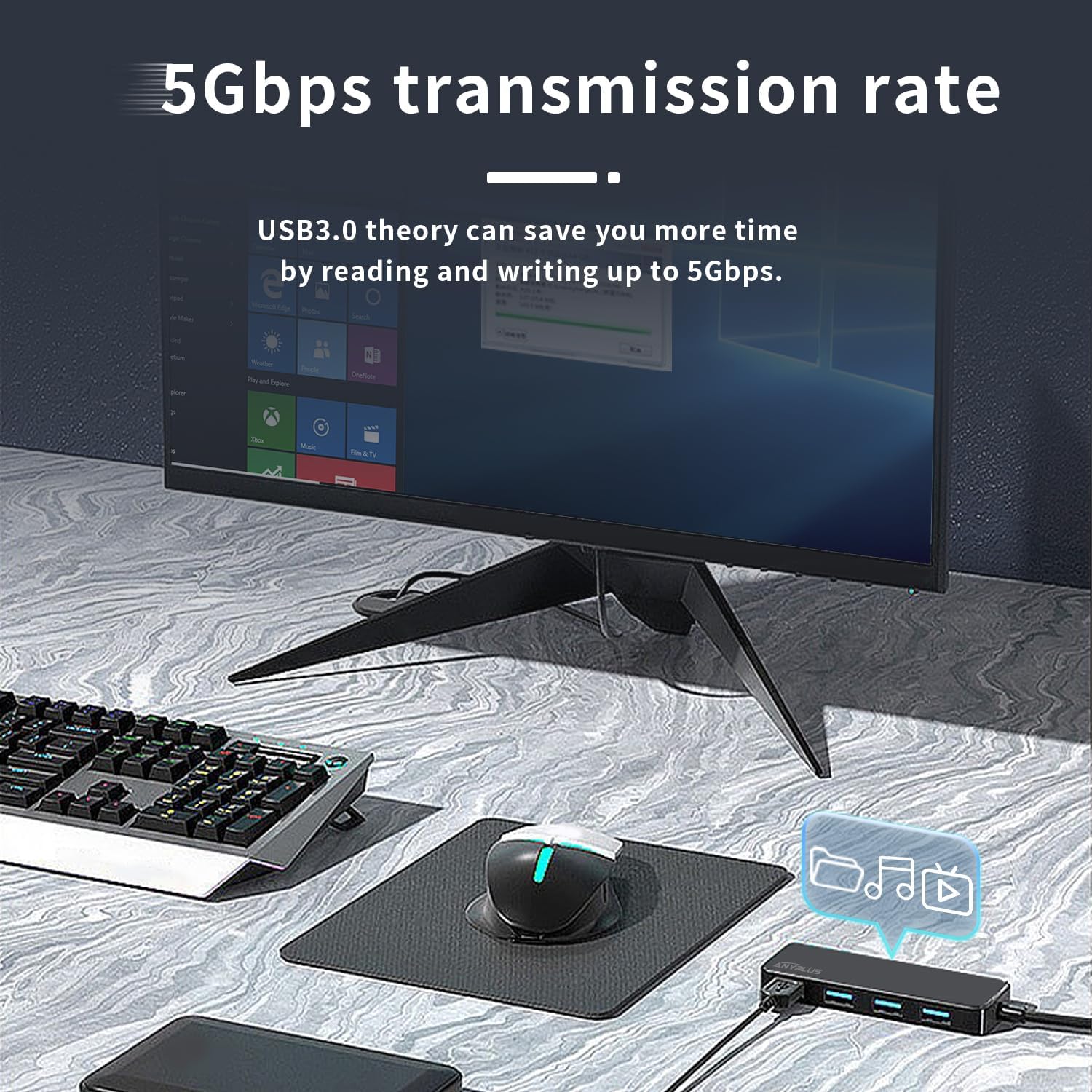 USB 3.0 Hub, 4 Port USB Hub Splitter,Portable USB Adapter Mini Multiport Expander for Desktop, Laptop, Xbox, Flash Drive, HDD, Console, Printer, PC, Keyboards, HP, Dell - Image 5