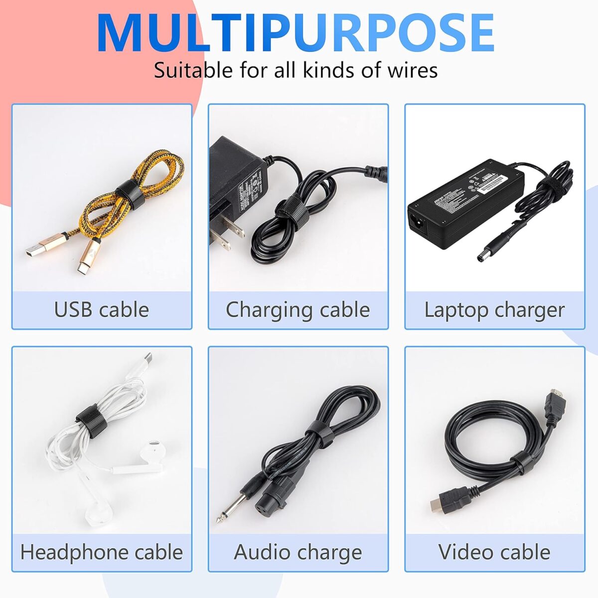 120 PCS Wire Organizers for Cords, 5+6+8 inch Wire Management Ties Reusable Multi Size Cord Wraps Black, Adjustable Cable Ties - Image 5