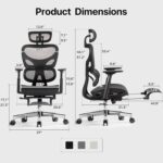 Huuger Mesh Office Chair with Footrest, Ergonomic Desk Chair with Lumbar Support, Comfortable, Multi-tilt Angle Backrest, Headrest and 3D Armrest, Large Steel Base, Black - Image 3