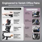 Huuger Mesh Office Chair with Footrest, Ergonomic Desk Chair with Lumbar Support, Comfortable, Multi-tilt Angle Backrest, Headrest and 3D Armrest, Large Steel Base, Black - Image 5
