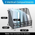 SUPEASY Desk Organizers Metal Desk Magazine File Holder with 5 Vertical Compartments Rack File Organizer for Office Desktop, Home Workspace, Black - Image 3