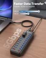 Powered USB Hub, Wenter 11-Port USB Splitter Hub (10 Faster Data Transfer Ports+ 1 Smart Charging Port) with Individual LED On/Off Switches, USB Hub 3.0 Powered with Power Adapter for Mac, PC - Image 5