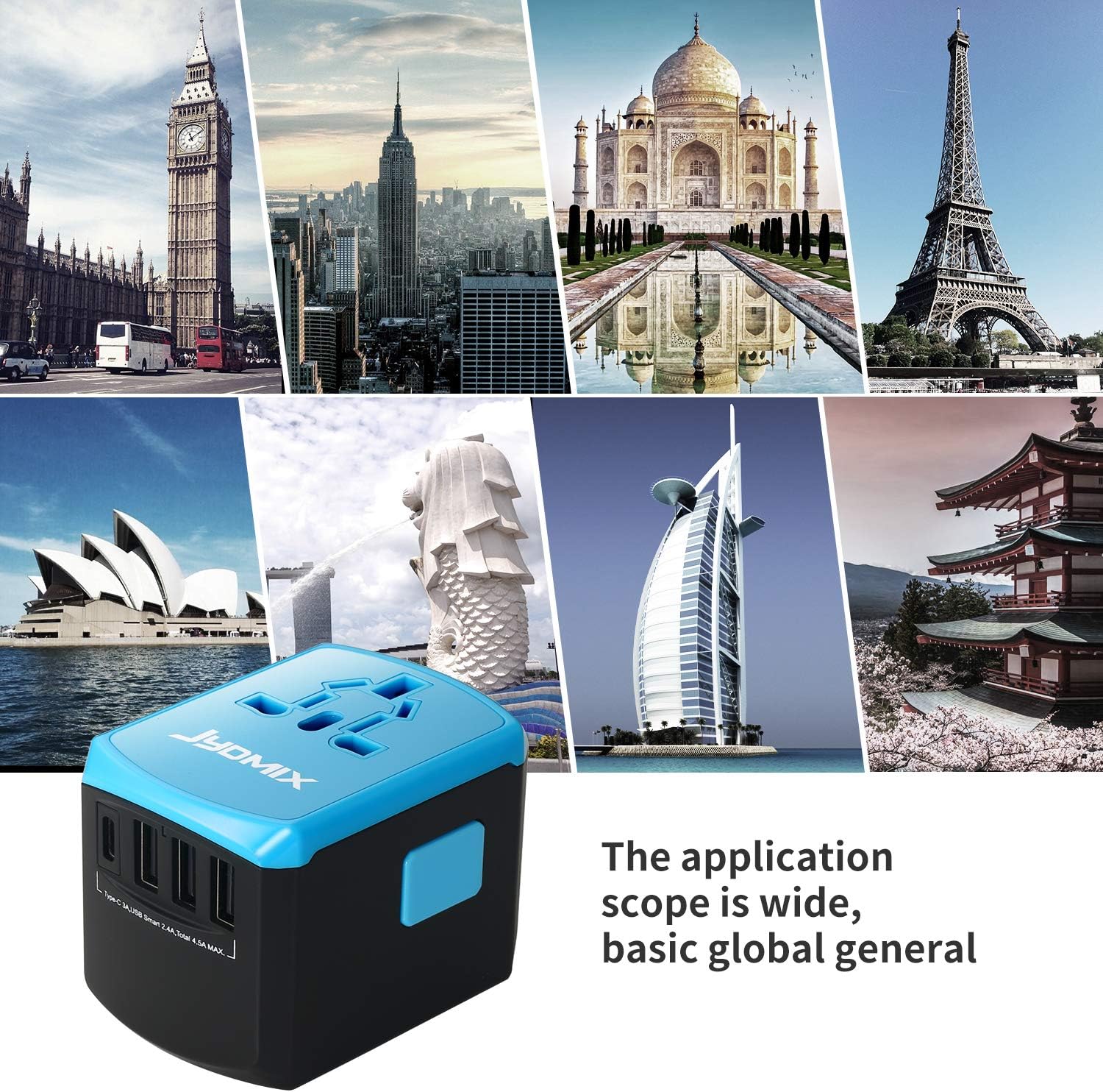 All in One Universal USB Travel Power Adapter with 3 USB Port and Type-C International Wall Charger Worldwide AC Power Plug 8 Pin AC Socket for Multi-Nation Travel UK, EU, AU, Asia - Image 4