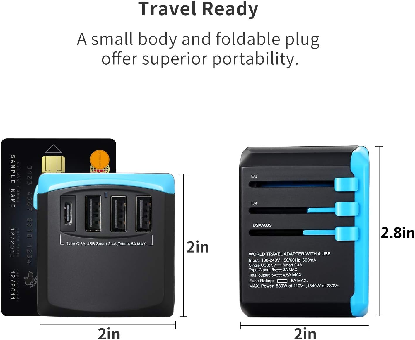 All in One Universal USB Travel Power Adapter with 3 USB Port and Type-C International Wall Charger Worldwide AC Power Plug 8 Pin AC Socket for Multi-Nation Travel UK, EU, AU, Asia - Image 5