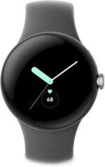 Google Pixel - Android Smartwatch with Fitbit Activity Tracking - Heart Rate Tracking Watch - Polished Silver Stainless Steel case with Charcoal Active band - LTE - Image 4